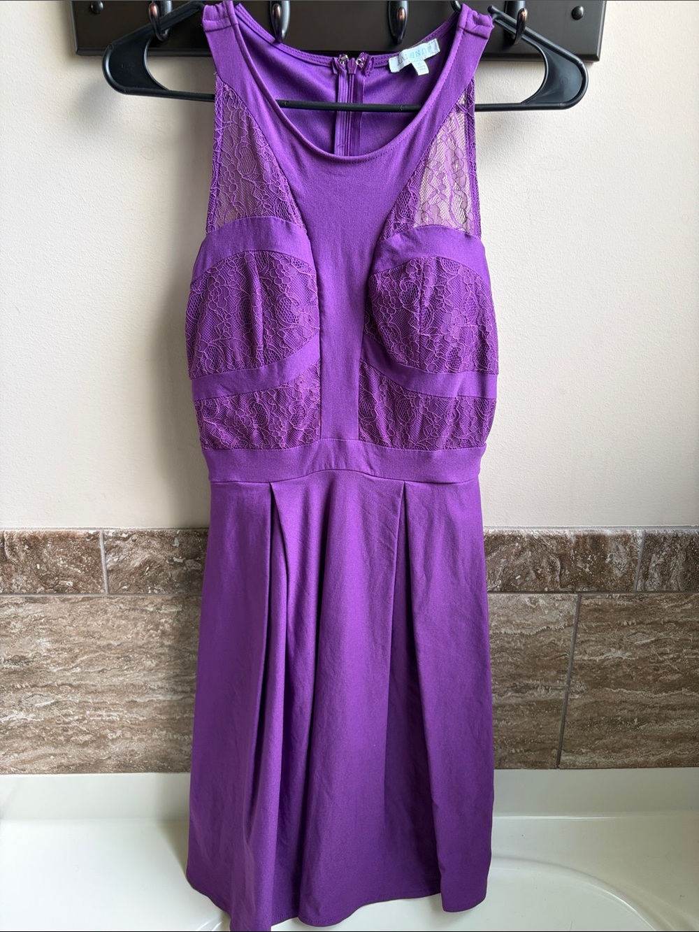 Sleeveless Purple Lace-Panel Midi Dress